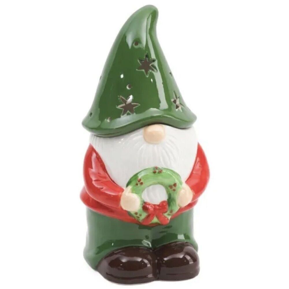 Mr. Christmas NWT Ceramic Red, Green & White Christmas Gnome Cookie Jar, 13"H